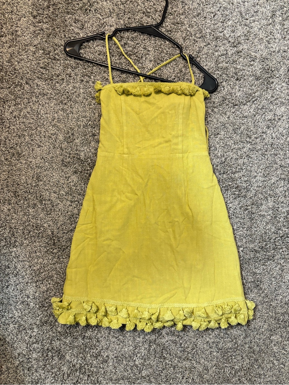 Tassel-Trim Lime Green Mini Dress with Crisscross Straps